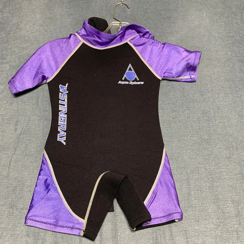 Aqua Sphere Stingray Wetsuit Kids S Purple Black Neoprene Core Warmer Back Zip